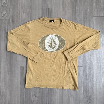Volcom Shirt Mens Medium Brown Long Sleeve Stone Logo Graphic Tee Skate Surf