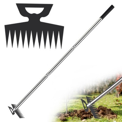 ROLKAR Weed Puller Picker Tool Scuffle Hoe Rake, Hand Tiller silver+black