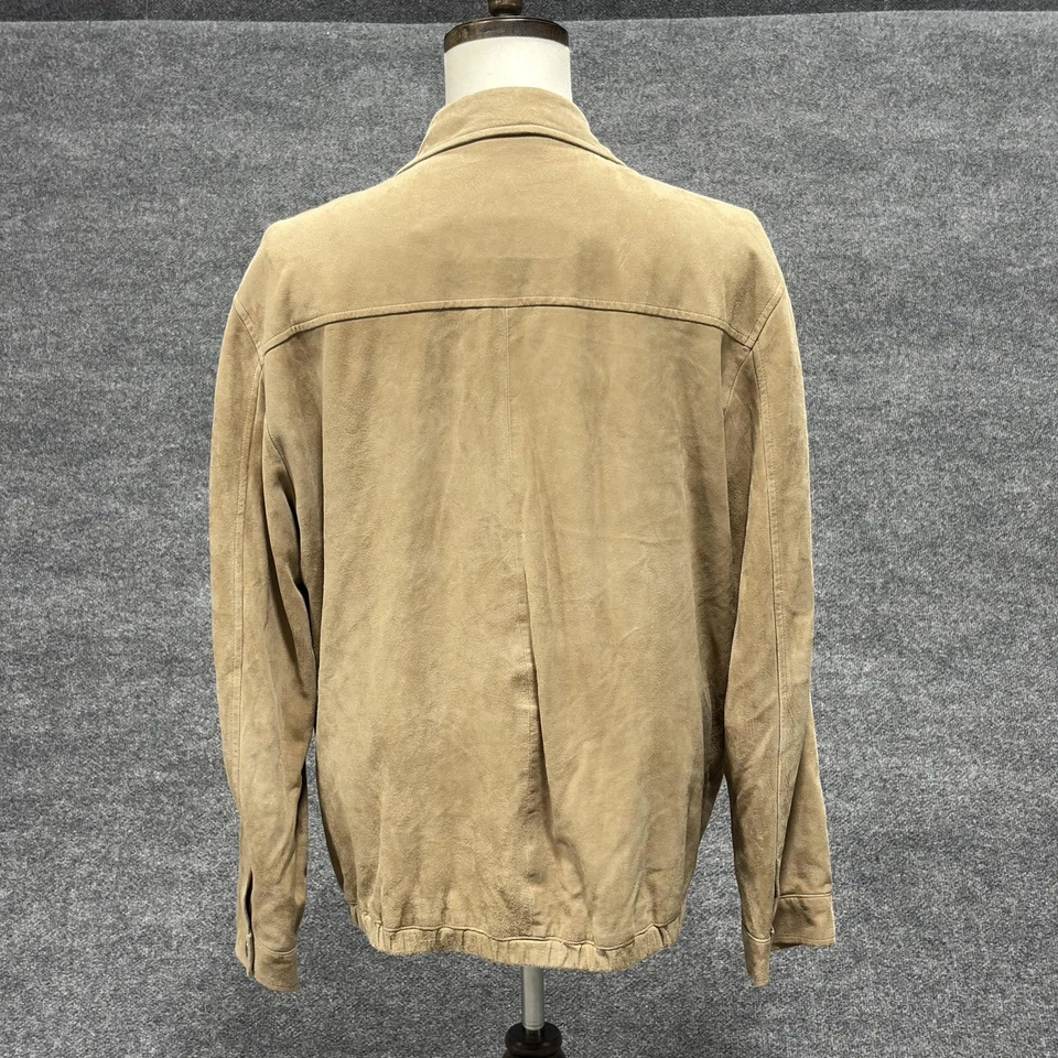 Chaqueta Joseph Abboud Para Hombres XL Cuero Gamuza Tostado Cremallera Frontal Cuello Bombardero Bolsillos Foto 2 de 4