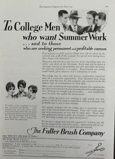 1929 Fuller Brush company Hartford Conn Men Summer work Careers VTG Print Ad