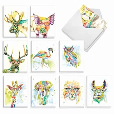 20 Assorted Blank Cards (10 Designs, 2 Each) - Rainbow Animals AM6137OCB-B2x10