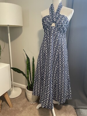 New Boden Halter Sun Dress Lined Resort Blue Size 12R Stunning!