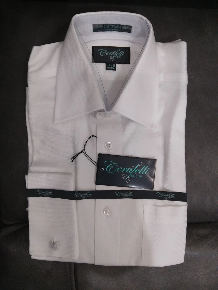 Cerutelli Men s White Dress Shirt 100 Cotton Cufflink Sleeve Size 14 1 2 32 33