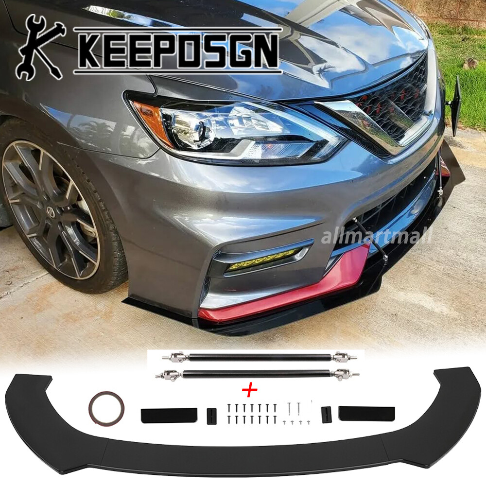 For Nissan Sentra SE SR SV Car Front Bumper Lip Spoiler Splitter Strut Rods JDM
