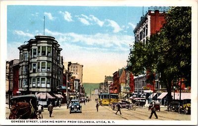 Genesee Street, Looking North From Columbia, Utica, New York, Vintage Postcard