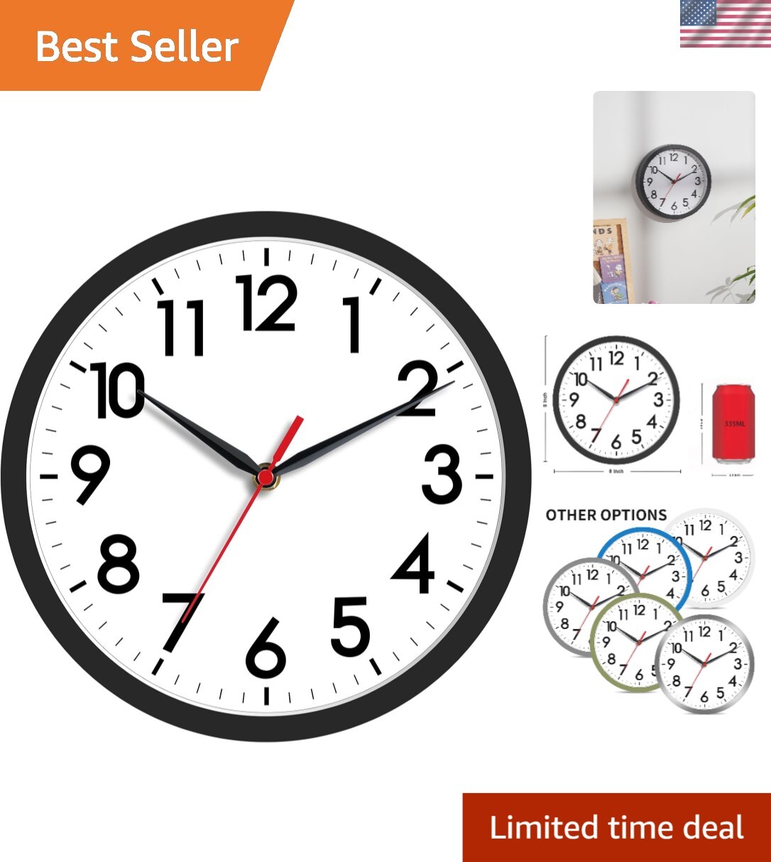 8 Inch Battery Operated Silent Wall Clock - Stylish Timepiece for Home & Office