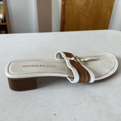 Montego Bay Club Sandals Brown White Womens Comfy Brazil Shoes Size 8W - Picture 2 of 12