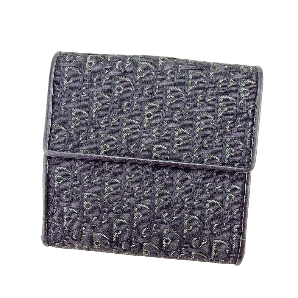 Dior Wallet Purse Trotter Black Grey Woman unisex Authentic Used S721