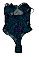 Womens Black Lace Trim Spaghetti Strap Intimates One Piece Bodysuit Size Medium