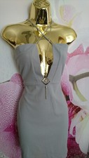 NEW MISSGUIDED GREY SEXY MIDI BANDEAU V NECK LADIES DRESS SIZE 6 8 EU 34 36 6/8