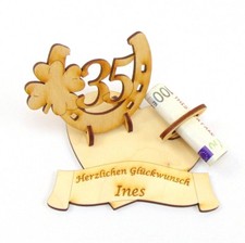 Geldgeschenk Leinen Hochzeit 35, Hufeisen mit personalisierter Herzunterplatte