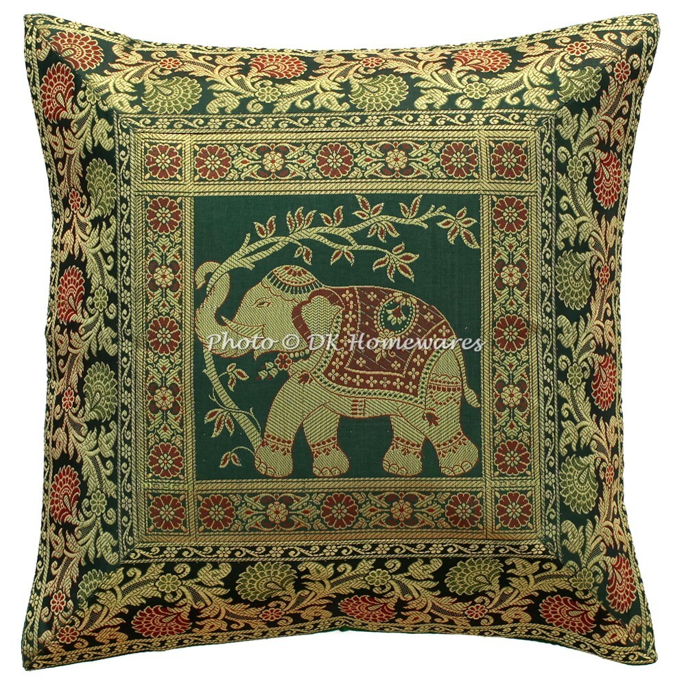 Bohemian 40x40cm Jacquard Elephant Pillow Cover Indian Brocade Design