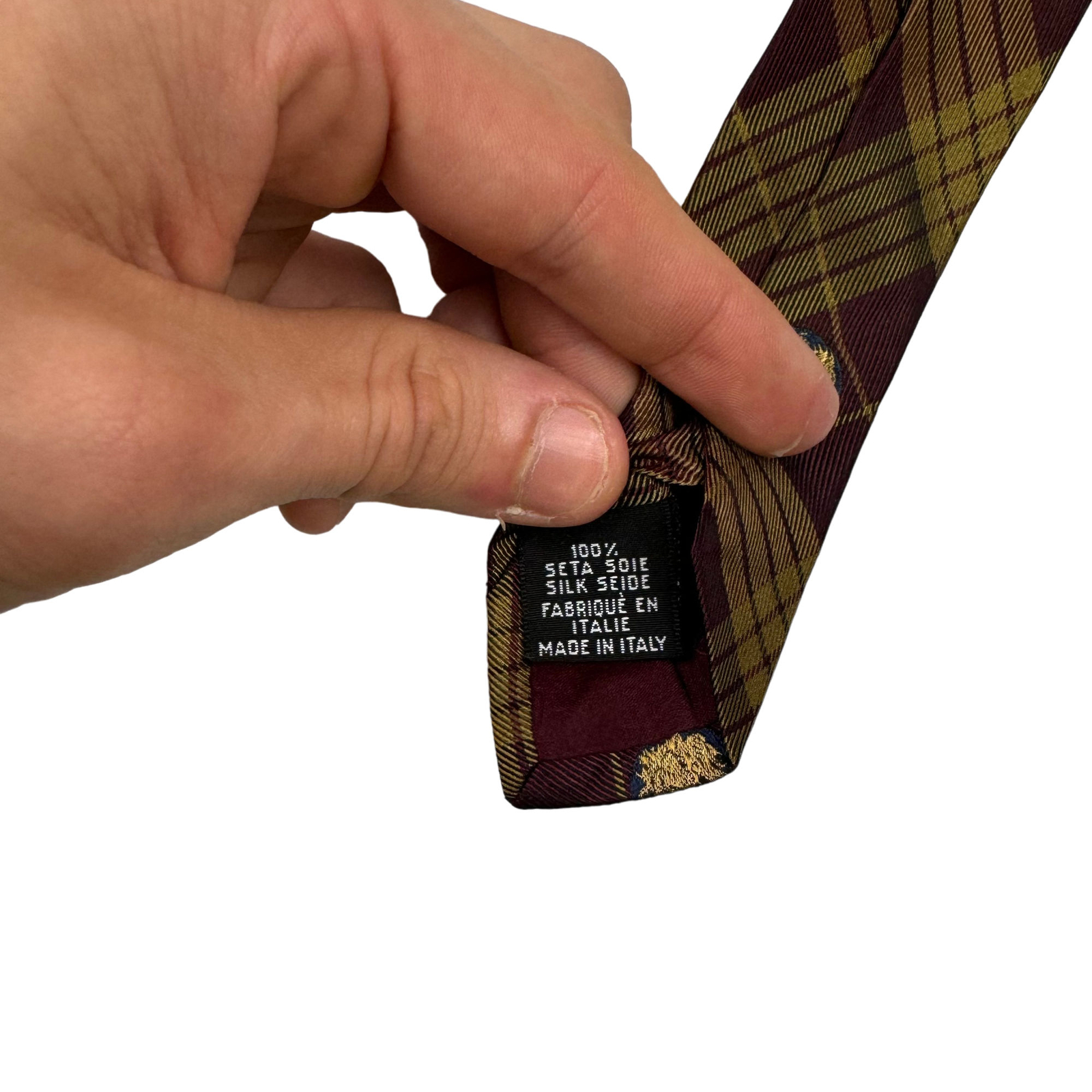 Chanel Paris Vintage Plaid Silk Tie Burgundy Beige One Size image 4