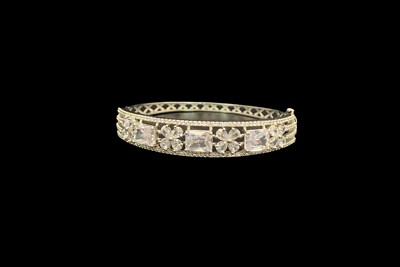 White Rodium Polish Oval Shape White Bracelet With Multi Different Shapes Stones