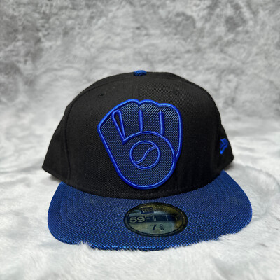 Milwaukee Brewers Hat 7 5/8 Blue Black Reflective New Era 59 Fifty