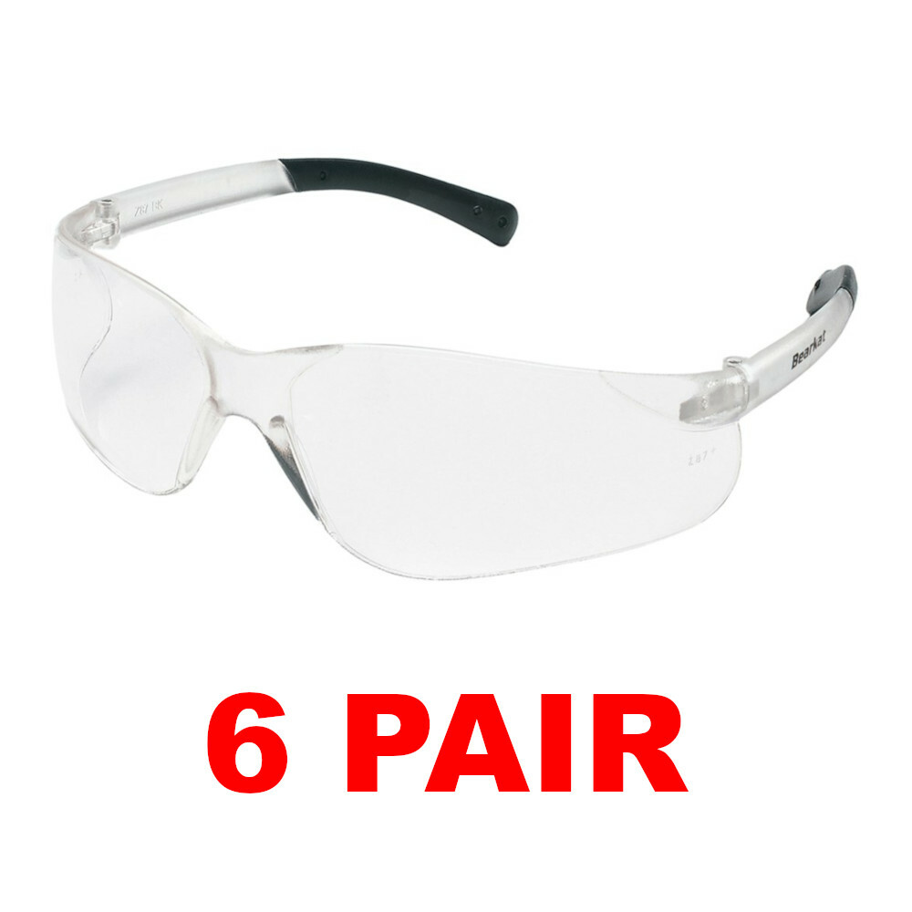 MCR CREWS BK110 BEARKAT CLEAR SAFETY GLASSES (6 PAIR)