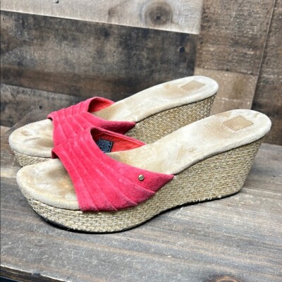UGG Australia Alvina Pleated Red Suede Wedge Women's Size 8.5