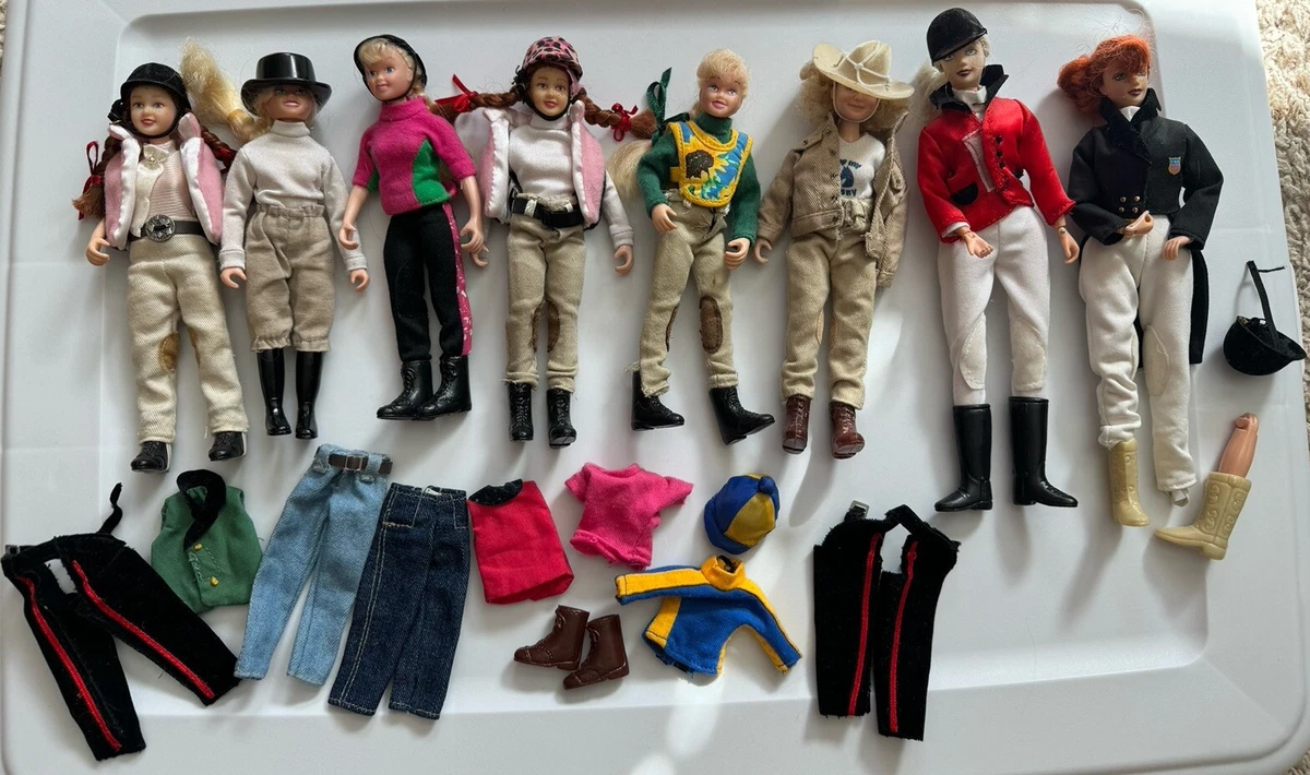Breyer Rider Doll Lot Of 8 W Clothes Helmets Shoes Accessories Horse Jockeys
