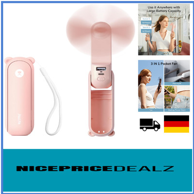 JISULIFE Mini Handheld Luxus-Fan mit USB-Recharge, 3 in 1-Set, Power Bank, Fl...