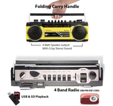 Riptunes Retro AM/FM/SW Radio + Cassette Boombox with Bluetooth and USB/SD card