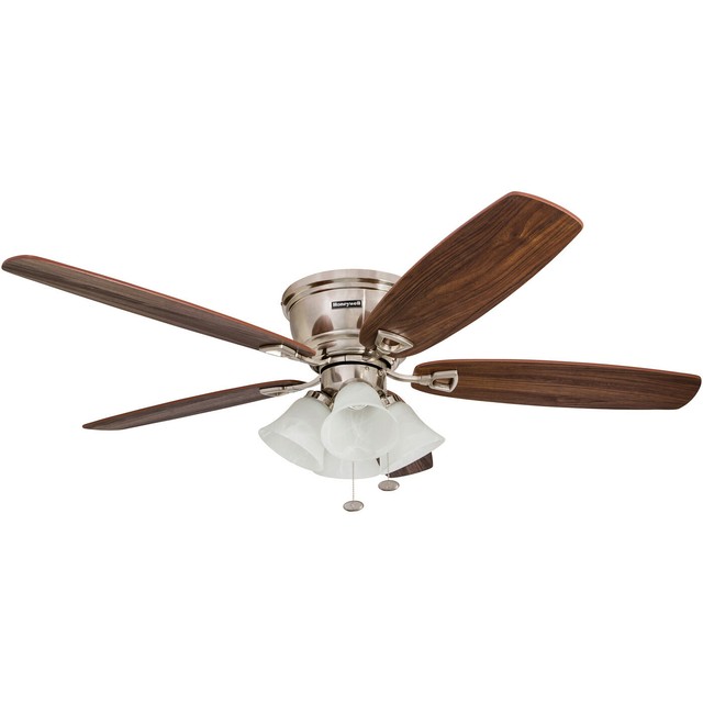 52 Honeywell Glen Alden Brushed Nickel Hugger Ceiling Fan With 4