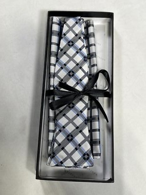 Mens Setazone Blue Plaid Bow Tie And Handkerchief Pocket Square