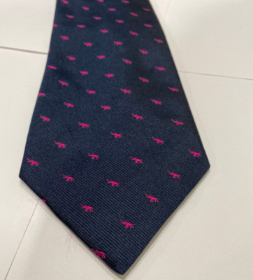 Vintage E'... GUIDO TONELLO 100% Silk Tie Made in Italy Navy with Pink Elephants