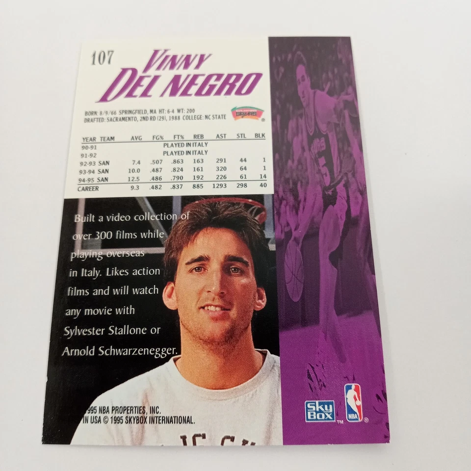 1995 Skybox Basketball #107 Vinny Del Negro San Antonio Spurs - Image 2 of 2