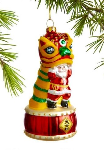 wm22 BLOWN GLASS SANTA IN CHINESE LION COSTUME CHRISTMAS ORNAMENT~NWT - Picture 5 of 5