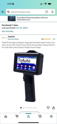 TOAUTO Portable Intelligent Upgraded Handheld Inkjet Printer Gun with 5.6 Inc...