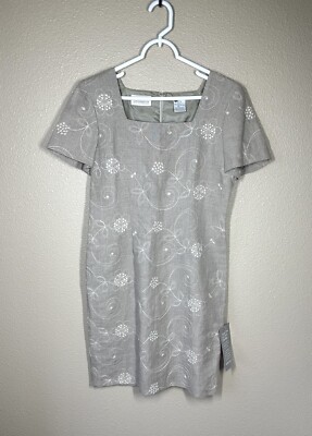 liz claiborne short sleeve sweater dress Liz Claiborne 100% Linen Sheath Dress Petite Size 6 Short Sleeves Midi  Short NWT