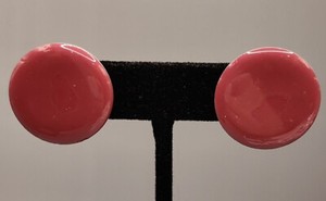 Vintage Silver Tone Mauve Pink ish Circle Round Stud Post Earrings Jewelry