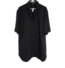 MADEWELL Crinkle Cotton Cover Up Mini Shirtdress Button Front Black Oversize XXS