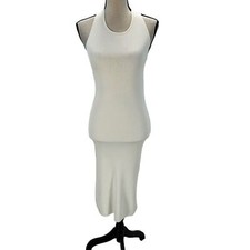 Guess Sleeveless Halter Bodycon Irmine Sweater Midi Dress - Cream - size Medium