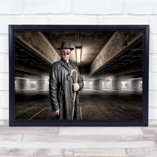 The Boss Creative Edit Man Hat Cane Coat Pillars Light Ceiling Wall Art Print