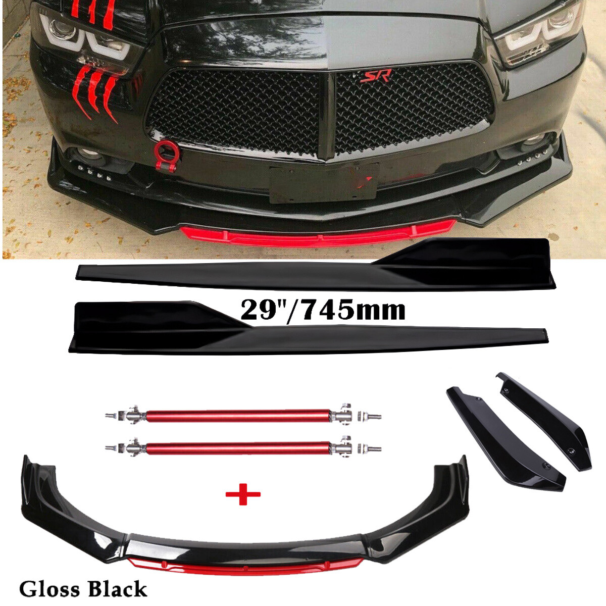 Front Bumper Lip Spoiler Splitter Rear Lip Side Skirt For Dodge Charger