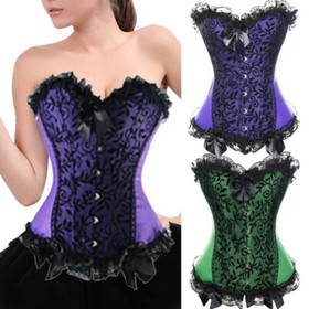 Women's Lace up Polyester Overbust Boned Waist Training Corset Bustier Lingerie
