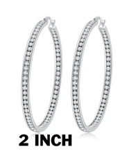 SPARKLING MADE WITH WHITE SWAROVSKI  CRYSTAL INSIDE OUT HOOP EARRINGS - 2"
