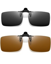 Polarized Clip on Sunglasses Rectangle 2 Pack UV Protection - Flip Up Over