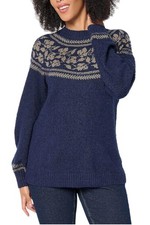 Denim  Co. Women's Mock Neck Fair Isle Long Sleeve Sweater Navy