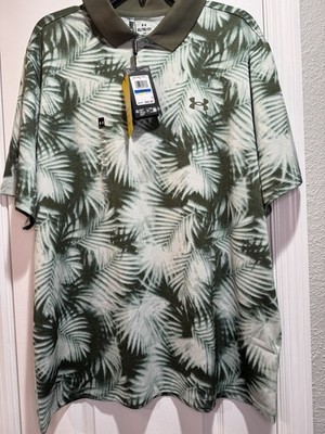 Under Armour Golf Polo Shirt Mens Printed Palm Leaf Green Matchplay NWT SZ XL