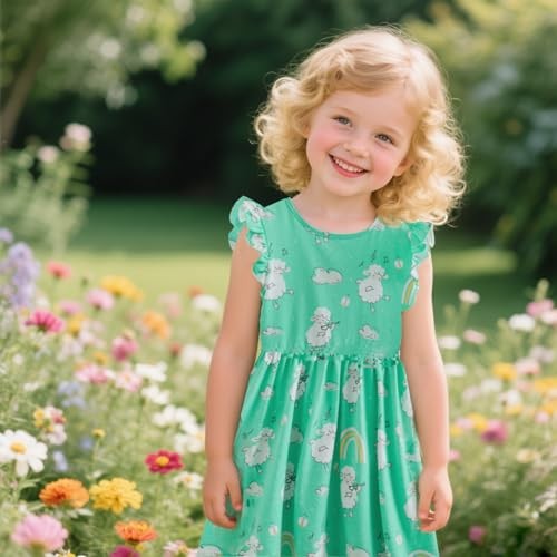 Kleinkind Mädchen Kleid Rüschenärmel Freizeit Print Kleider Kinder 8 Jahre süßes Schaf - Bild 6 von 8