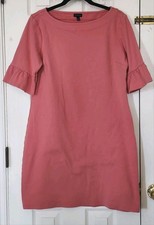 Talbots Coral Pink Dress Boat Neck Ruffle Sleeve Knee LengthCareer Casual Size L