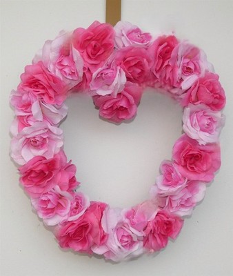  Rose Heart Wreath Pink Handmade Front Door/Wall 