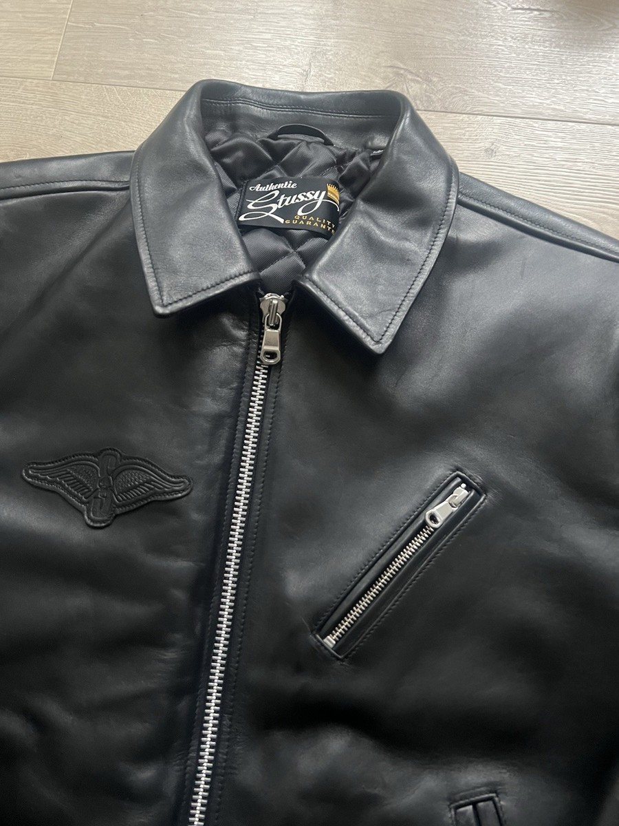 Stussy Biker Leather Jacket Unisex Size XL Black | eBay UK