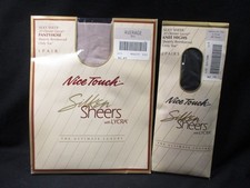 Sears Silky Sheer Pantyhose Average Mist and Off Black Kneehighs -