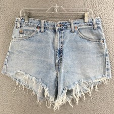 Levis Denim Shorts Womens 34X32 Relaxed 550 Cutoff Zip Fly Distressed Blue