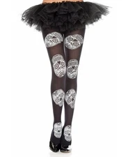 MUSIC LEGS NEW Gothic Sugar Skull Print Tights