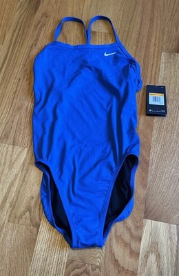 NWT Nike Blue Full Coverage Chlorine Resistant One Piece Bathing Suit Sz L- 34 