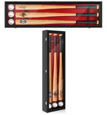 3 Baseball Bat Display Case Black & Red Wall Horizontal Wood Frame MLB Cabinet